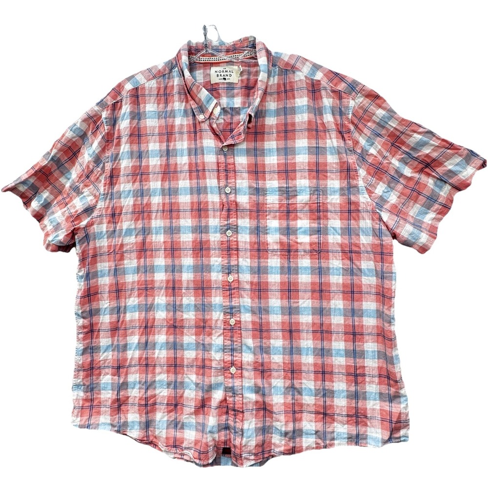 The Normal Brand Mens Size XXL  Button Down Camp Shirt Casual Short Sleeve Plaid